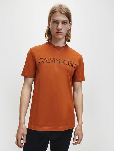 Calvin Klein Ruhák HU011855 | Calvin Klein Organic Cotton Embroidered Logo Férfi Póló Barna